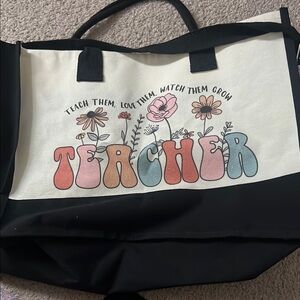 Floral Teacher Tote Bag - Black and Cream